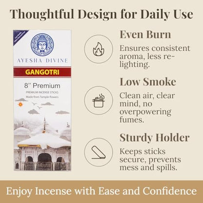 Incense Sticks 8 Inch, Made from Temple Flowers, Sandalwood and Frankincense Blend, Includes Incense Burner Stand, 80 Count, Long-Lasting Aroma for Meditation, Yoga, Home