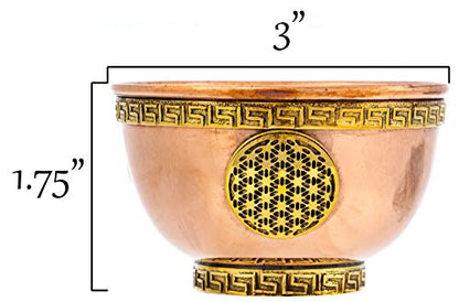 Flower of Life Copper Bowl - Offering Bowl for Ritual Use, Altar Table, Incense Holder, Home Decor - 3 Inches Wide - style: Flower of Life