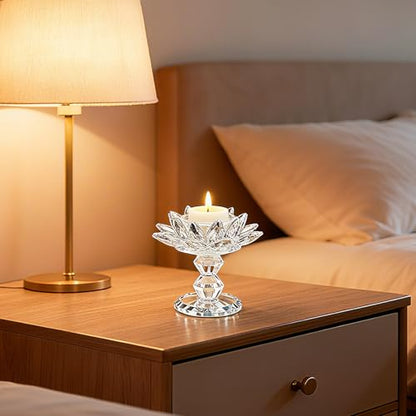 Crystal Lotus Flower Candle Holder, Votive Tealight Candlestick Stand for Table Centerpiece Party Wedding Decor Transparent