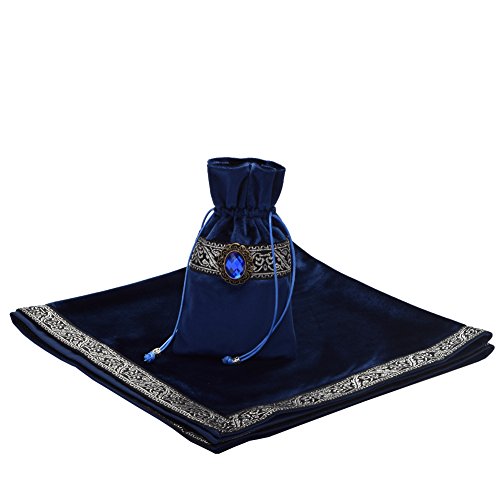 BLESSUME Square Velvet Altar Tarot Table Cloth and Pouch Dark Blue - color: Dark Blue