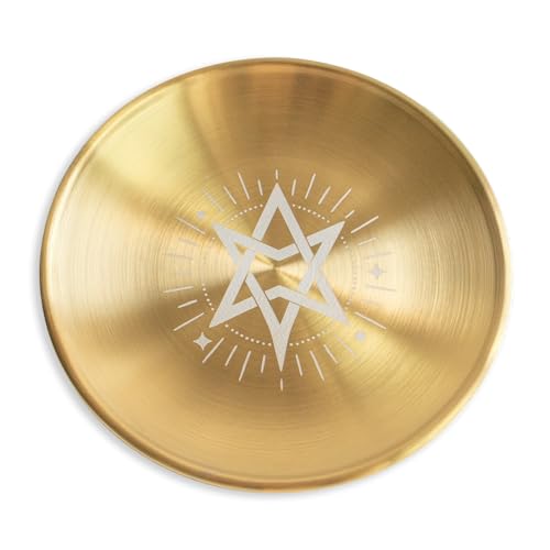 Offering Bowl Prayer Ritual Plate Great for Wicca, Altar use, Ritual use, Incense Burner, smudging, Decoration Bowl, (Golden Unicursal Hexagram) - color: Golden Unicursal Hexagram