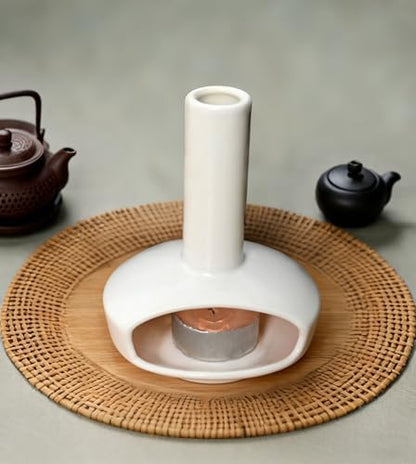 Ceramic Mini Chiminea Palo Santo Burner, Cute Cone & Stick Incense Holder - color: Round Bottomed Palo - White