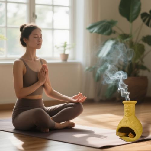 Yellow Mini Chiminea Palo Santo Holder, Handmade Ash Catcher Smudge Bowl - color: Sun Face Palo Santo Holder-yellow