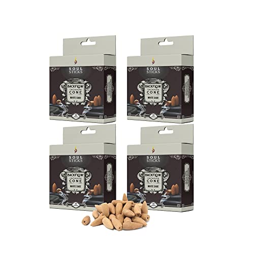 Soul Sticks Backflow Incense Cones – 40 PCS Sage, Palo Santo & Dragon's Blood Scents | Handmade White Smoke Cones for Waterfall Burner | Energy Cleansing Gift Set (White Sage) - color: White Sage