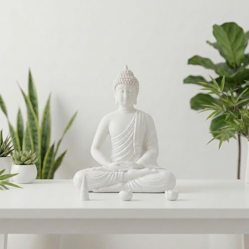 8.6" Shakyamuni Buddha Statue White Ceramic Zen Decor - color: White, size: 8.6INCH