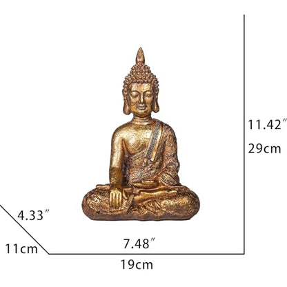 Golden Resin Seated Buddha Statue - 11.42 Inches
