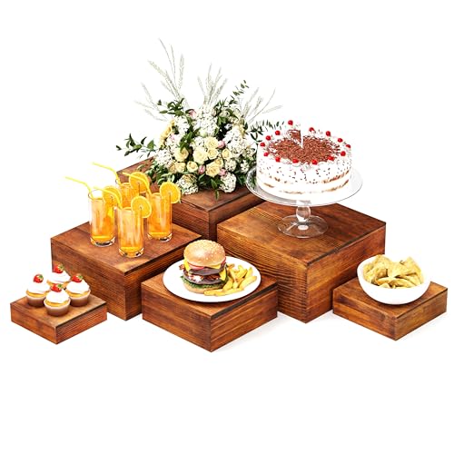 Wooden Display Risers,6PCS Jewelry and Accessories Risers for Jewelry Figurine 5in to 10in For Buffet Party Rustic Wood Cake & Cupcake Stands& Decor (Walnut, 5IN to 10IN) - color: Walnut