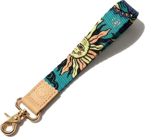 DQL wrist lanyard for keys Bohemian sun and moon face key chain wristlet, cute keychains for car keys, keychain for car keys women(sun and moon) - color: Bohemian