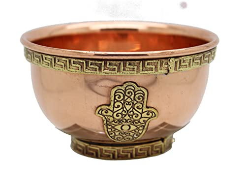 Copper Offering Bowl, 3 Inch Diameter, Great for Altar use, Ritual use, Incense Burner, smudging Bowl, Decoration Bowl, Offering Bowl (Hamsa) - style: Hamsa