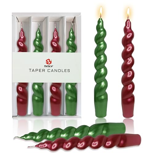 7.5 Inch Red Green Metal Spiral Candles, Set of 4 Unscented for Christmas - color: Metal red green