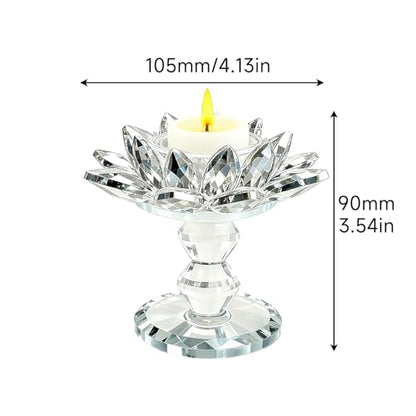 Crystal Lotus Flower Candle Holder, Votive Tealight Candlestick Stand for Table Centerpiece Party Wedding Decor Transparent