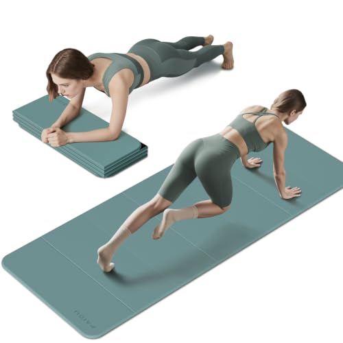 PAIDU Foldable Yoga Mat 10MM Thick SGS Certified TPE 75x26" Portable - color: Emerald Green+Black