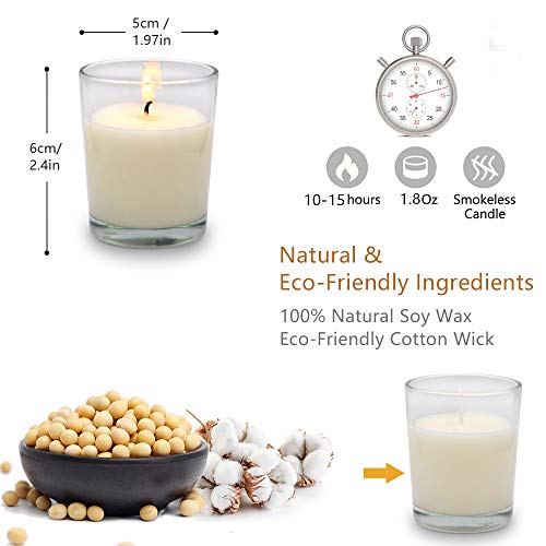 20 Packs Unscented White Votive Candles in Glass, Small 2 Inch Natural Soy Wax Non-Toxic Plain Clean Burning Candles for Wedding Table Home Spa Holidays Party - color: White