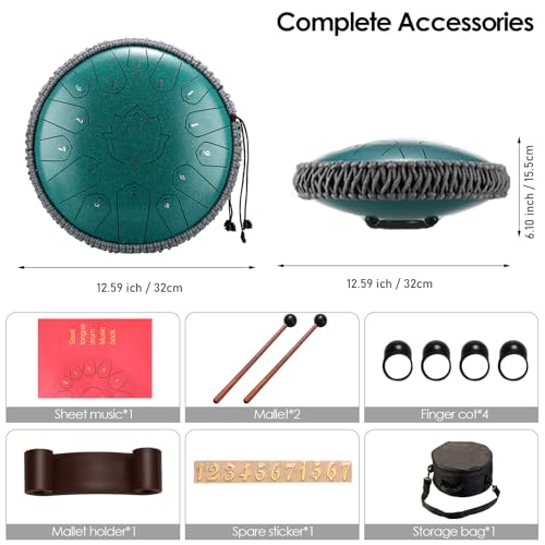 Konrisa Steel Tongue Drum 13 Inch 15 Notes C Major Percussion Instruments, Steel Drum Musical for Meditation Yoga Zen, Hand Pan Drums Instruments C Major with Drum Mallets and Carry Bag (Purple) - color: Purple