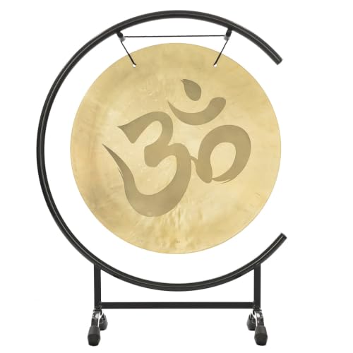 Om Gongs on Stands - Includes the Gong of Your Choice, Gong Stand, & Mallet/Great Gift/For Yoga & Meditation/Engraved Gong Made of Bronze