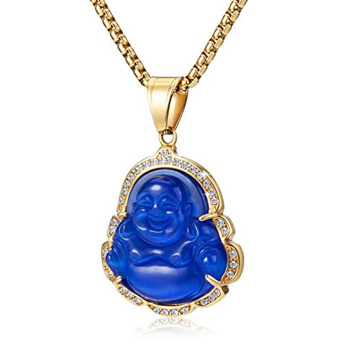 Lucky Laughing Buddha Pendant Chain Necklaces Amulet Jewelry for Men Women 60cm - color: Blue