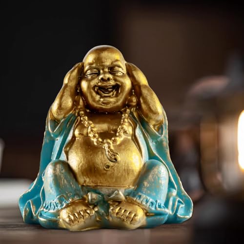 Houlu Small Laughing Buddha Statues Set of 3 – See No Evil, Hear No Evil, Speak No Evil Buddha Figurines for Good Luck, Feng Shui, and Home Decor