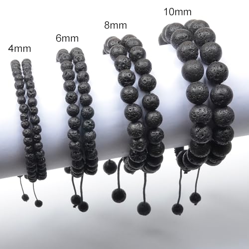 MASSIVE BEADS Handmade Yoga Natural Stone Crystal Healing Power Energy Gifts for Unisex Adult Bracelet Macrame Adjustable - color: Black Lava(Calm), size: 4mm