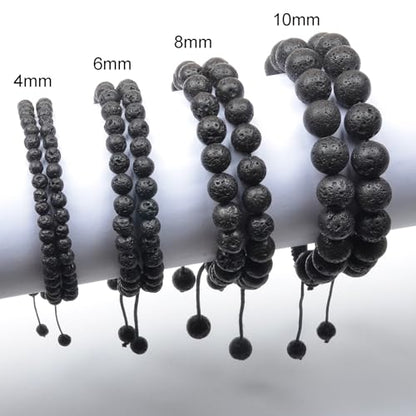 MASSIVE BEADS Handmade Yoga Natural Stone Crystal Healing Power Energy Gifts for Unisex Adult Bracelet Macrame Adjustable - color: Black Lava(Calm), size: 4mm