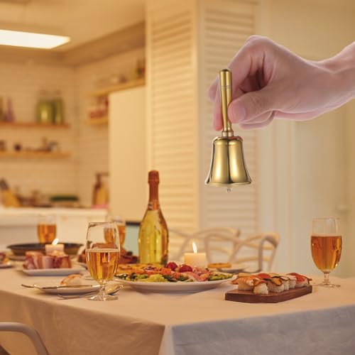 Super Loud Solid Brass Hand Call Bell Dinner Bell (S) & Super Loud Large Brass Hand Call Bell for Dinner Classroom-Bronze