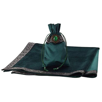 BLESSUME Witch Altar Tarot Table Cloth and Pouch Square Divination Tarot Cloth(Green) - color: Green