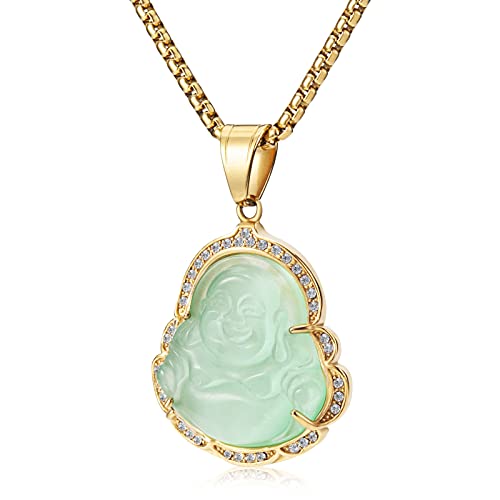 Lucky Laughing Buddha Pendant Chain Necklaces Amulet Jewelry for Men Women 60cm - color: Mint Green