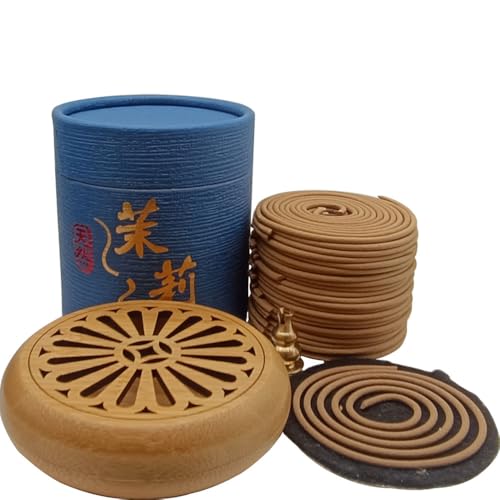 Coil Incense,Traditional spiraled Incense,Perfect for Meditation Spaces,Living Rooms,or Any Indoor Area Where You Want to Create a Relaxing Atmosphere. (48Jasmine+Carved Bamboo Incense Burner) - color: 48jasmine+carved Bamboo Incense Burner