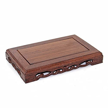 Wooden Rectangular Carved Display Stand Wood Handmade Base - size: 6.8X3.8X1.4 in