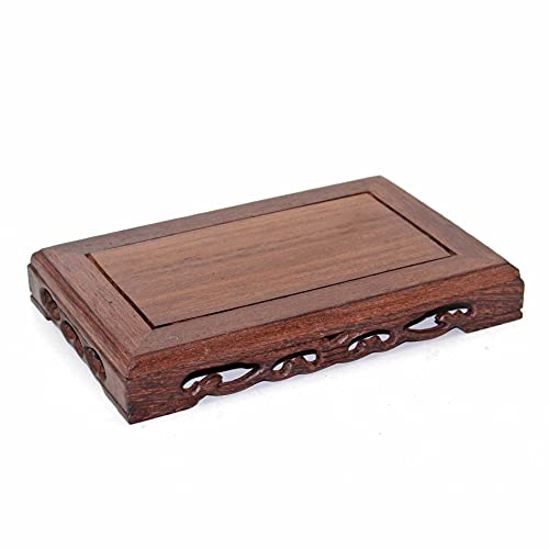 Wooden Rectangular Carved Display Stand Wood Handmade Base - size: 6.8X3.8X1.4 in