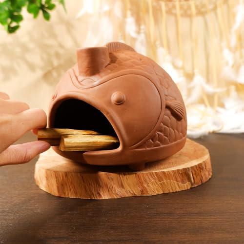 MOUGIGI Large Fish-Shaped Terracotta Palo Santo Holder-Cone Burner - color: Terracotta