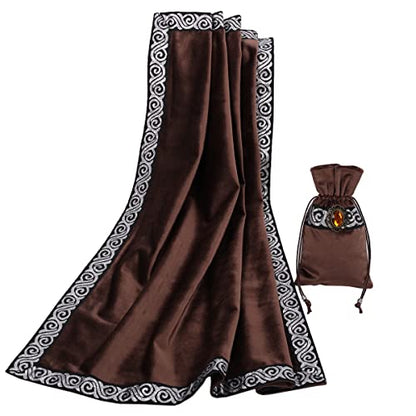 BLESSUMEWicca Square Altar Tarot Table Cloth for Reading with Card Pouch 24.4 * 24.4 inch (Coffee 1) - color: Coffee 1