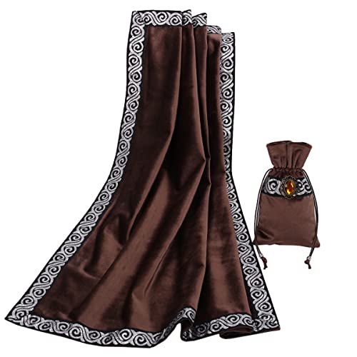 BLESSUMEWicca Square Altar Tarot Table Cloth for Reading with Card Pouch 24.4 * 24.4 inch (Coffee 1) - color: Coffee 1