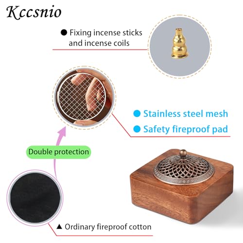Acacia Wood Incense Burner for Cones & Coils, with Sticks Holder - style: A - Square