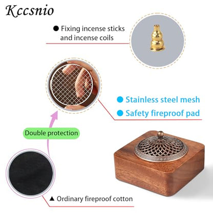 Acacia Wood Incense Burner for Cones & Coils, with Sticks Holder - style: A - Square