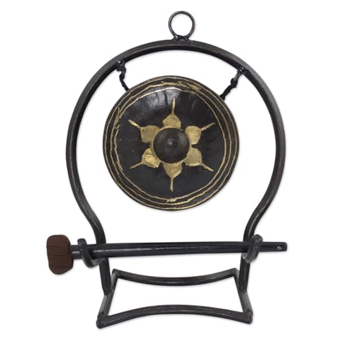 NOVICA Artisan Handmade Iron and Brass Gong Metallic Brasswood Thailand Musical 'Thai Harmony' (5 inch) - size: Medium