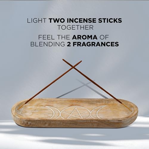 Hand Carved Incense Holder-Incense Burner/Ash Catcher/Handmade Wooden Insence Tray – Modern Gift Home/Room/Kitchen Décor Size 11x4x1.5 Inches - style: SUN MOON WHITE