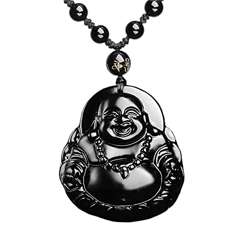 ASGIFT Black Obsidian Necklace Lucky Amulet Protection Pendant with Extended Bead Chain Healing Crystal Stone Talisman Necklaces Jewelry - color: MaitreyaD