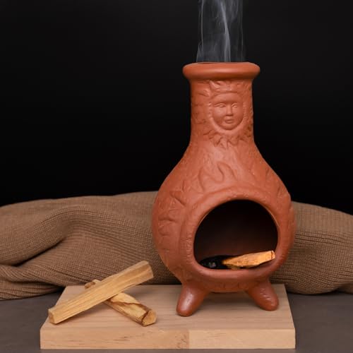 MOUGIGI Sun Face Terracotta Palo Santo Holder,Mini Chiminea Incense Burner - color: Terracotta -Sun Face Palo Santo Holder