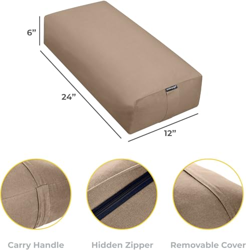 Firm Large Yoga Bolster, 24x12x6in - color: Mocha - Zippered Cover, size: 2 Pack