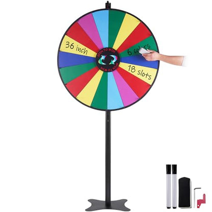 VEVOR 36 inch Spinning Prize Wheel, 18 Slots Spinning Wheel, Roulette Wheel with a Dry Erase and 2 Markers, Tabletop or Floor Standing Win Fortune Spin Games in Party Pub Trade Show Carnival - style: 36 INCH