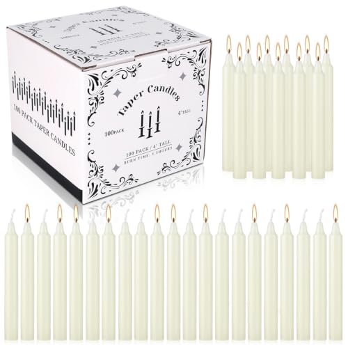 100 Pack Ivory Taper Candles 4 Inch, Unscented Dripless Mini Dinner Candles with Cotton Wick, Smokeless Premium Wax for Wedding, Party, Home Decor & Rituals - color: 4"100pcs-Ivory