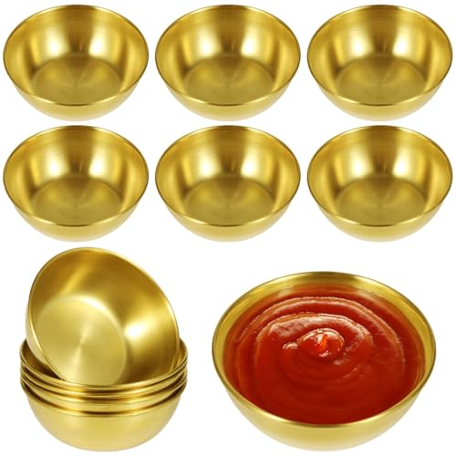 12 PCS Round Golden Sauce Bowls, 3.2 x 1.2 Inches Stainless Steel Dipping Sauce Cup,Small Seasoning Dish Sauces Containe, Prep Appetizer Plate