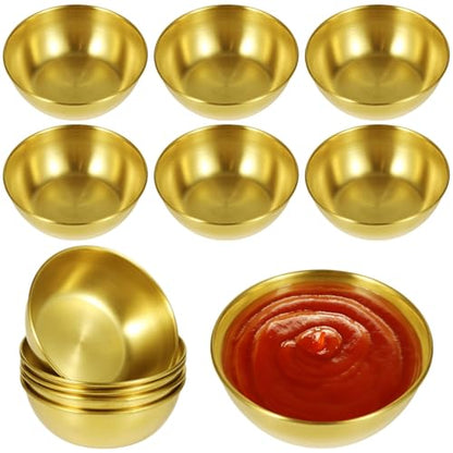 12 PCS Round Golden Sauce Bowls, 3.2 x 1.2 Inches Stainless Steel Dipping Sauce Cup,Small Seasoning Dish Sauces Containe, Prep Appetizer Plate