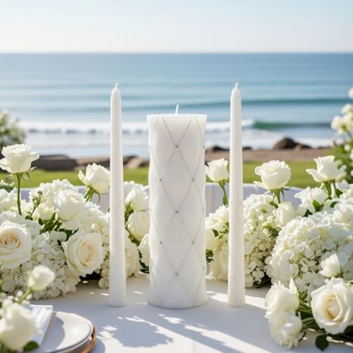 Hosley 11.5" High White Wedding Unity Candle Set. Great for Weddings Party Special Events and Emergency Lighting Reiki Spa Meditation. W5 - color: White