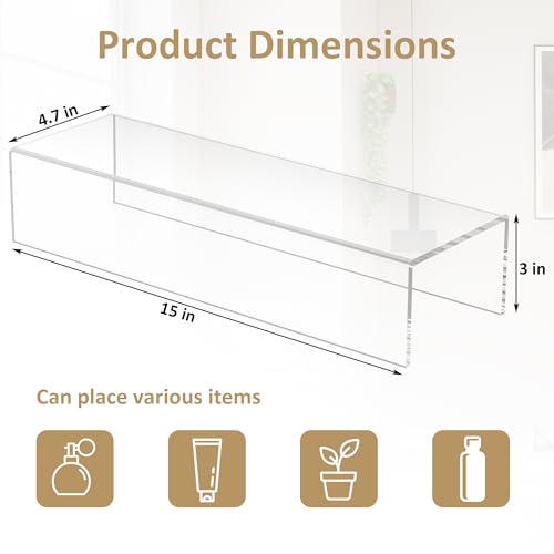 Acrylic Shelf Riser 15x4.7x3 pack of 2, Desktop Rectangular Acrylic Tray Pedestal Stand for Home Décor, Figures, Manga or Other Collectibles, 15x4.7x3 Inch - size: 15x4.7x3 Inch