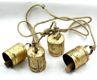 TA DIZAYN Handmade Decorative Bells, Gold Finish, Jute Rope, Rustic Style, Wall Hanging Decor, Door Knob, Wiccan Gifts for Home Wall Door