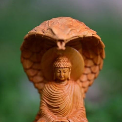 Buddha Statue with Head Snake Guardian, Wooden Shakyamuni Buddha Statue 4.7" High, Buddha Statues for Home Decor, Meditation Buddha Decor, Buda Statues