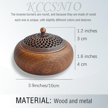 Acacia Wood Incense Burner for Cones & Coils, with Sticks Holder - style: B - Round