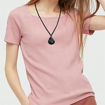 ASGIFT Black Obsidian Necklace Lucky Amulet Protection Pendant with Extended Bead Chain Healing Crystal Stone Talisman Necklaces Jewelry - color: MaitreyaD