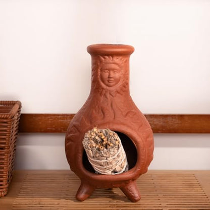 MOUGIGI Sun Face Terracotta Palo Santo Holder,Mini Chiminea Incense Burner - color: Terracotta -Sun Face Palo Santo Holder